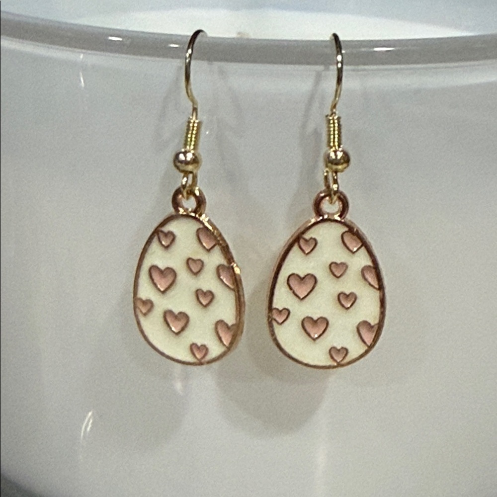 Gold-Tone White Egg Heart Drop Earrings